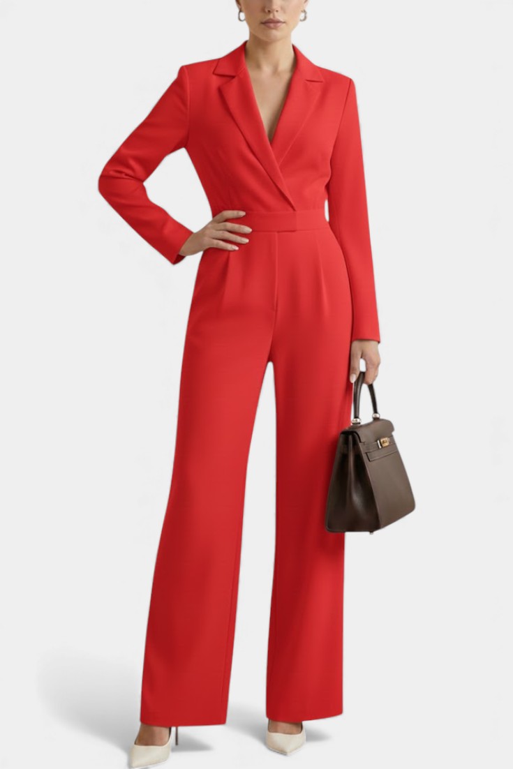 Notch Lapel Wrap Long Sleeve Wide Leg Jumpsuit 7