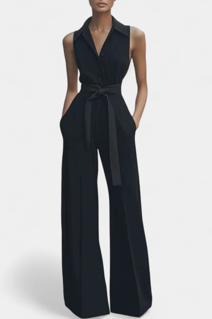 Collared Sleeveless Belted Wide Leg Jumpsuit 5