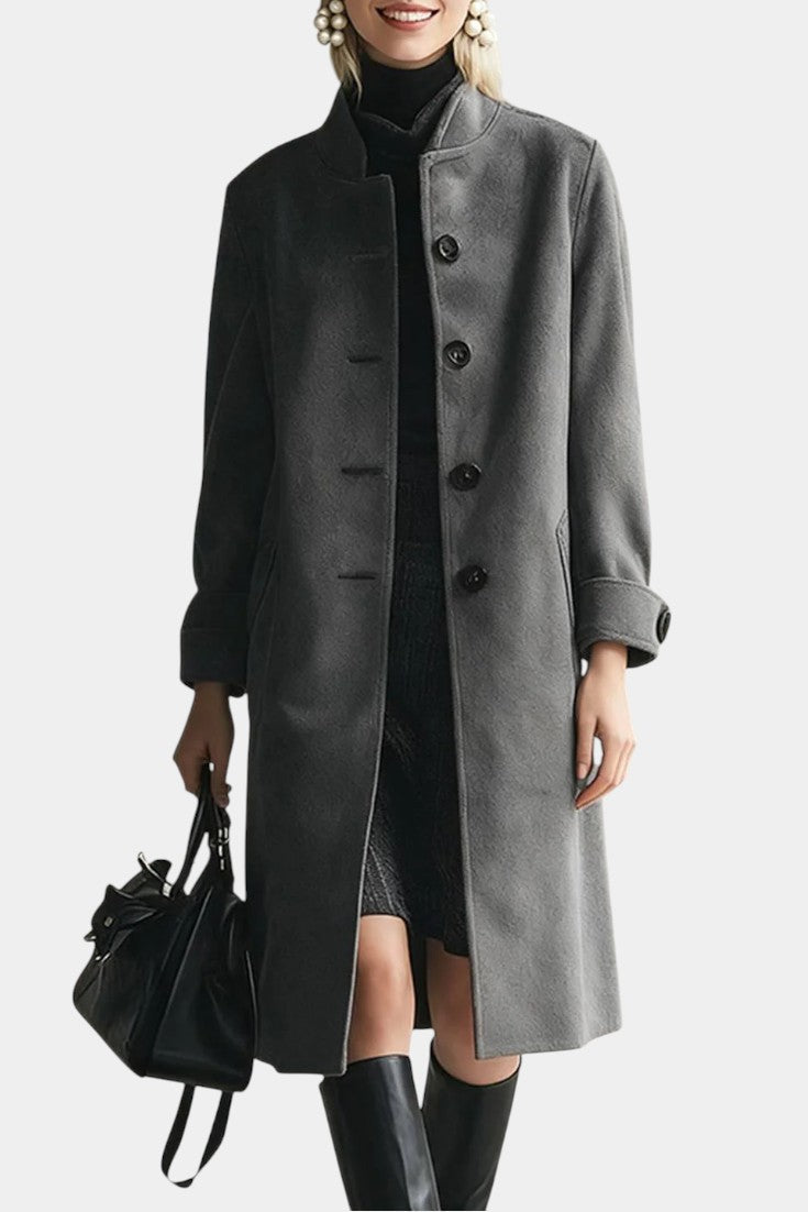Stand Collar Single Breasted Longline Coat 2