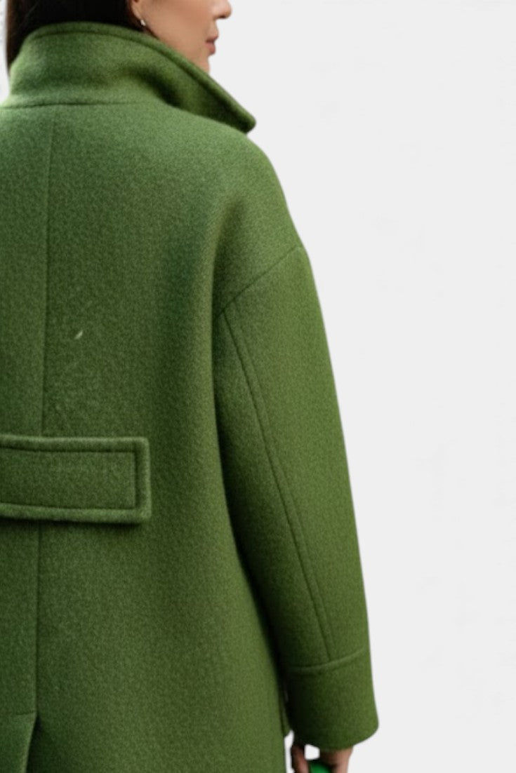 Double Breasted Stand Collar Longline Wool Look Coat 7