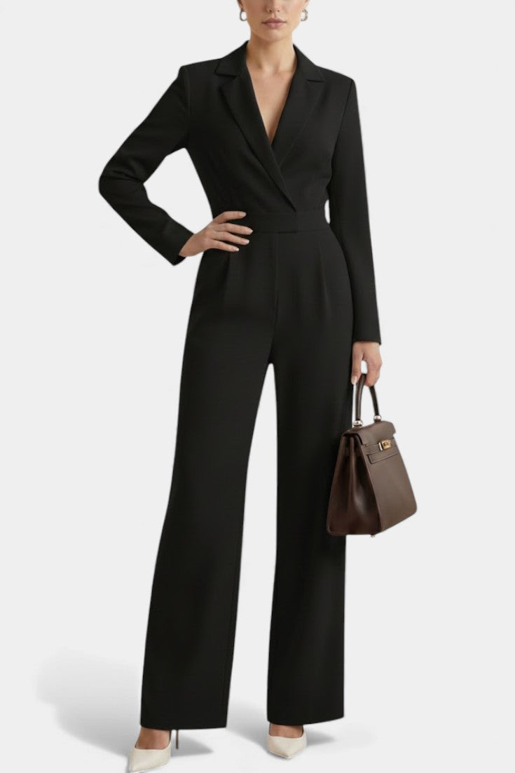 Notch Lapel Wrap Long Sleeve Wide Leg Jumpsuit 8