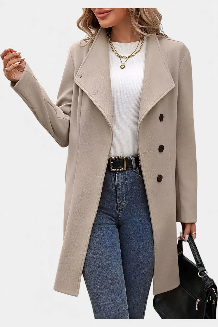 Stand Collar Asymmetric Button Belted Coat 5