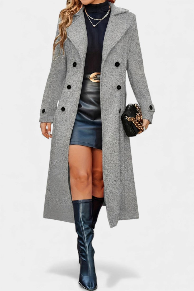 Lapel Double Breasted Belted Longline Coat