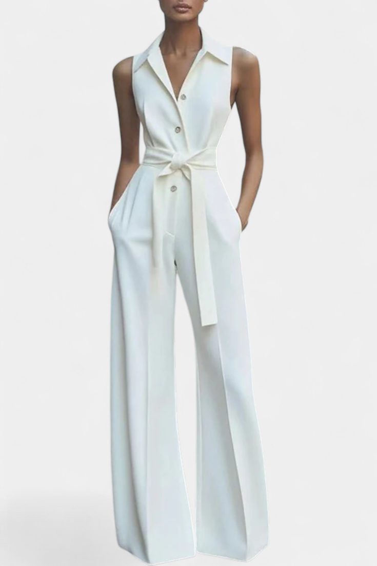 Collared Sleeveless Belted Wide Leg Jumpsuit 3