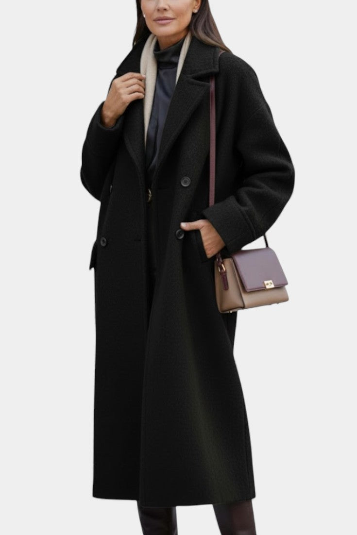 Double Breasted Stand Collar Longline Wool Look Coat 12