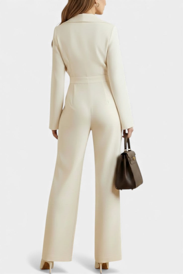 Notch Lapel Wrap Long Sleeve Wide Leg Jumpsuit 4