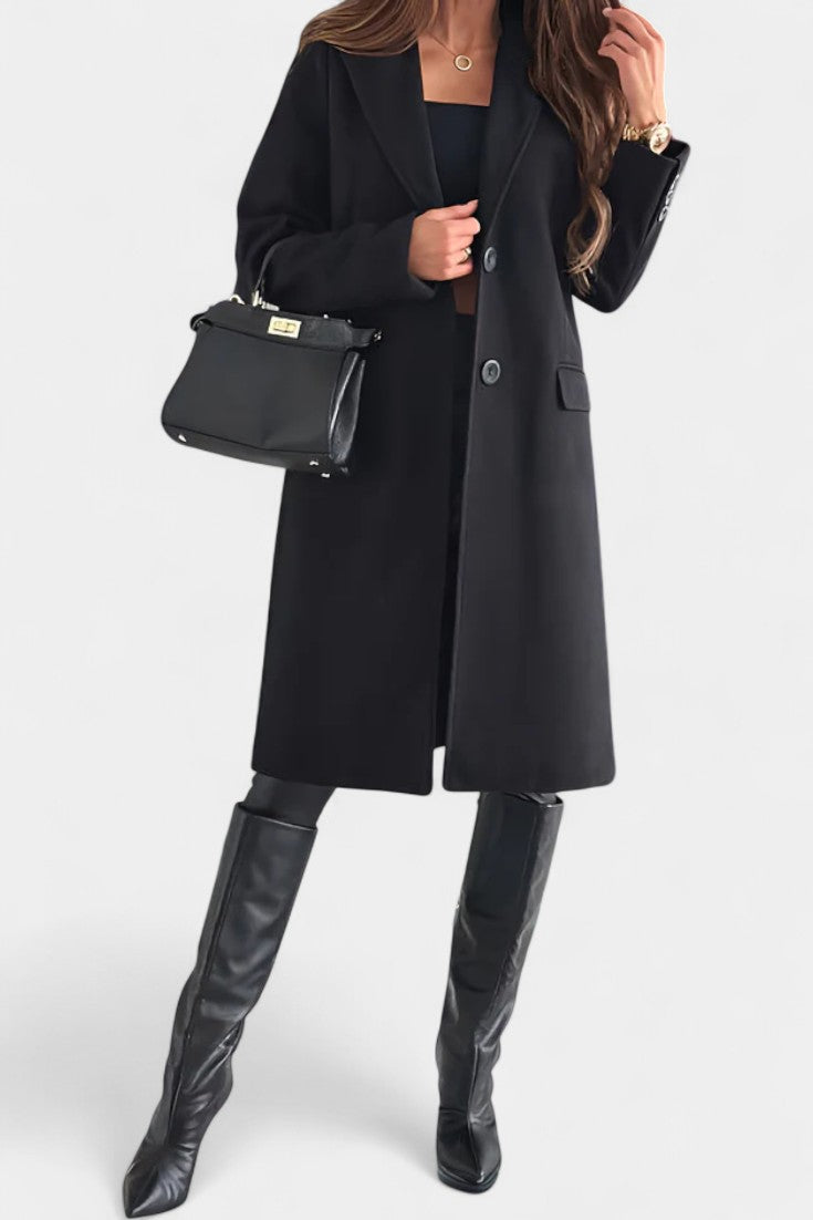 Notched Collar Single Breasted Mid Length Coat 3