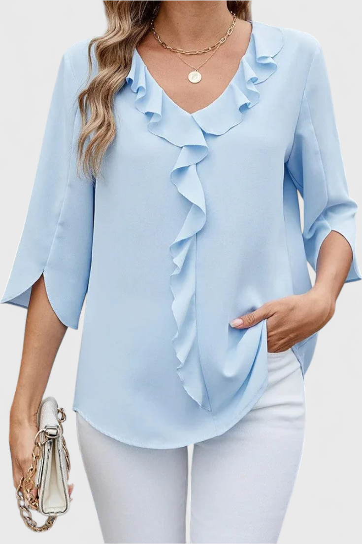 V-Neck Ruffle Front Half Sleeve Blouse 6