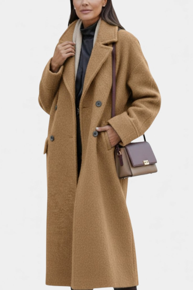 Double Breasted Stand Collar Longline Wool Look Coat 10