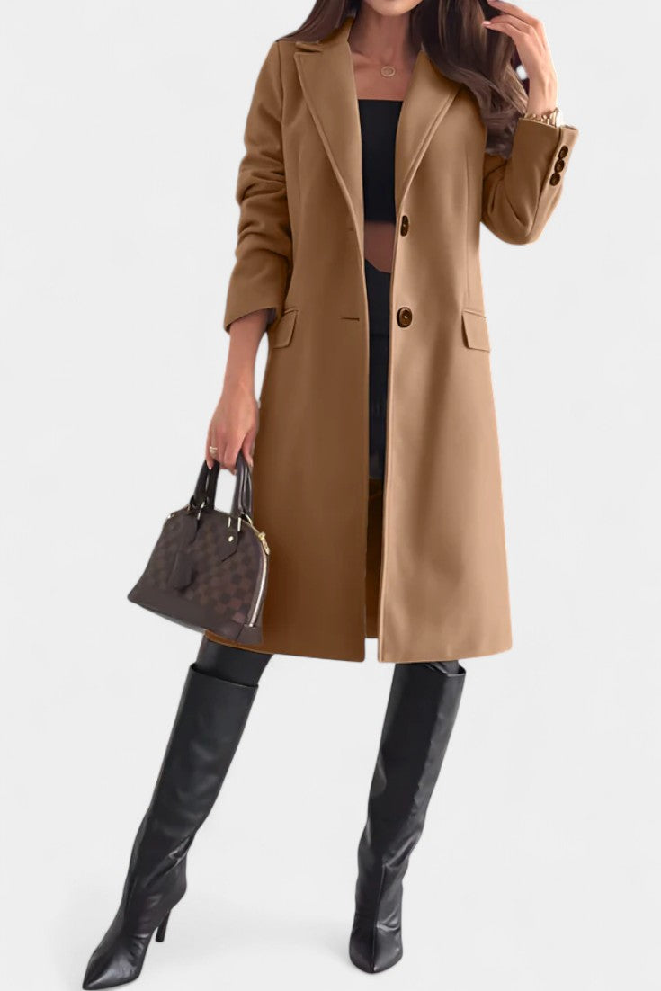 Notched Collar Single Breasted Mid Length Coat 6