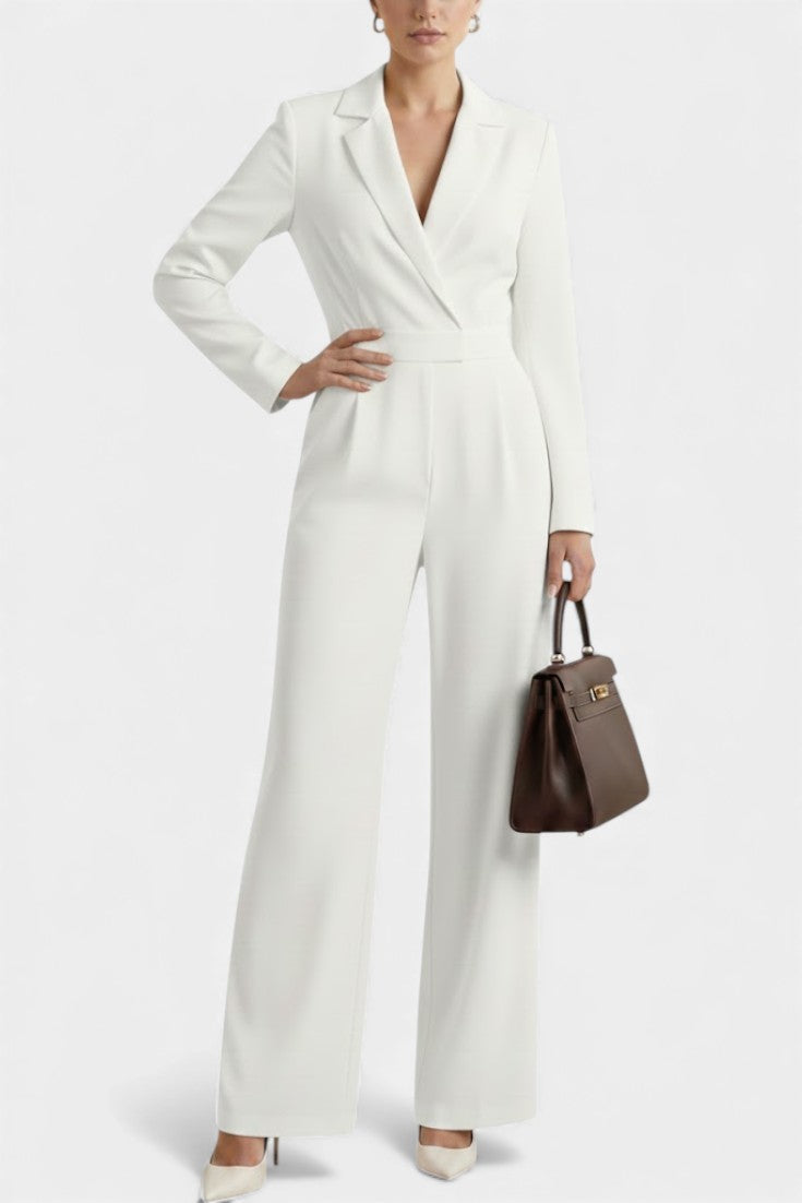 Notch Lapel Wrap Long Sleeve Wide Leg Jumpsuit 9