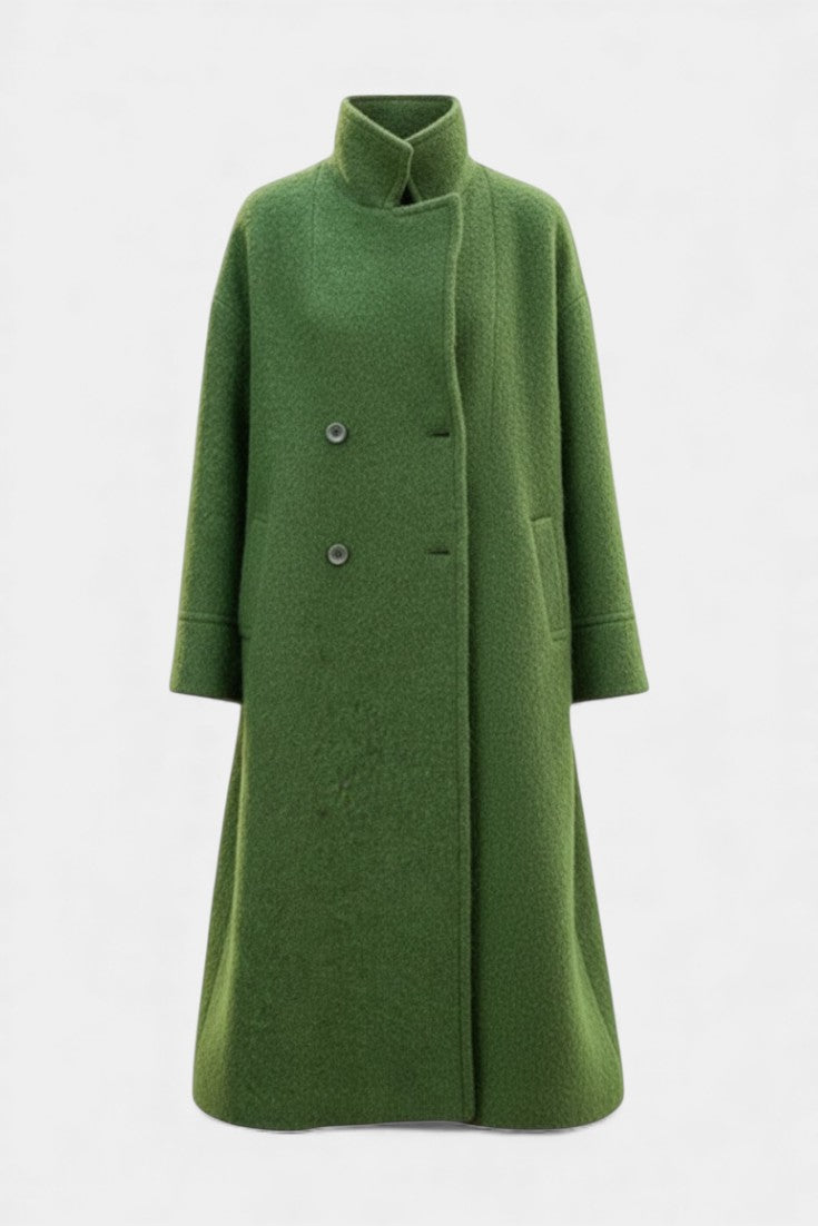 Double Breasted Stand Collar Longline Wool Look Coat 2