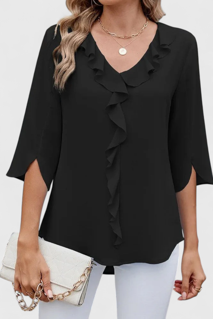 V-Neck Ruffle Front Half Sleeve Blouse 2