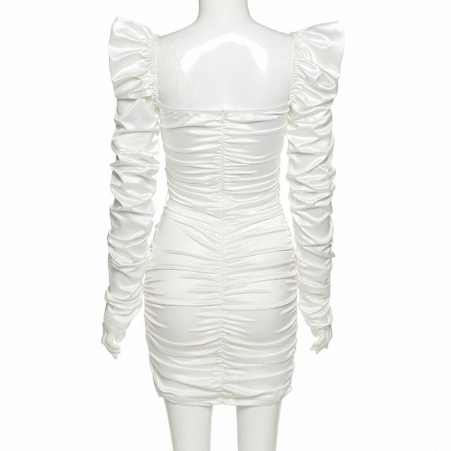 Satin Ruched Long Sleeve Lace-Up Cutout Bodycon Mini Dress