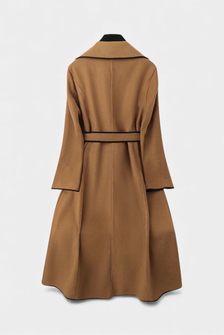 Contrast Trim Belted Longline Coat 4