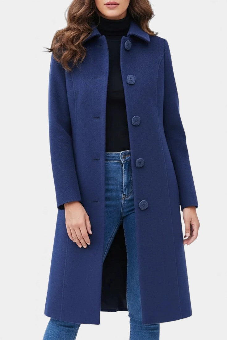 Collared Single Breasted Fitted Longline Coat