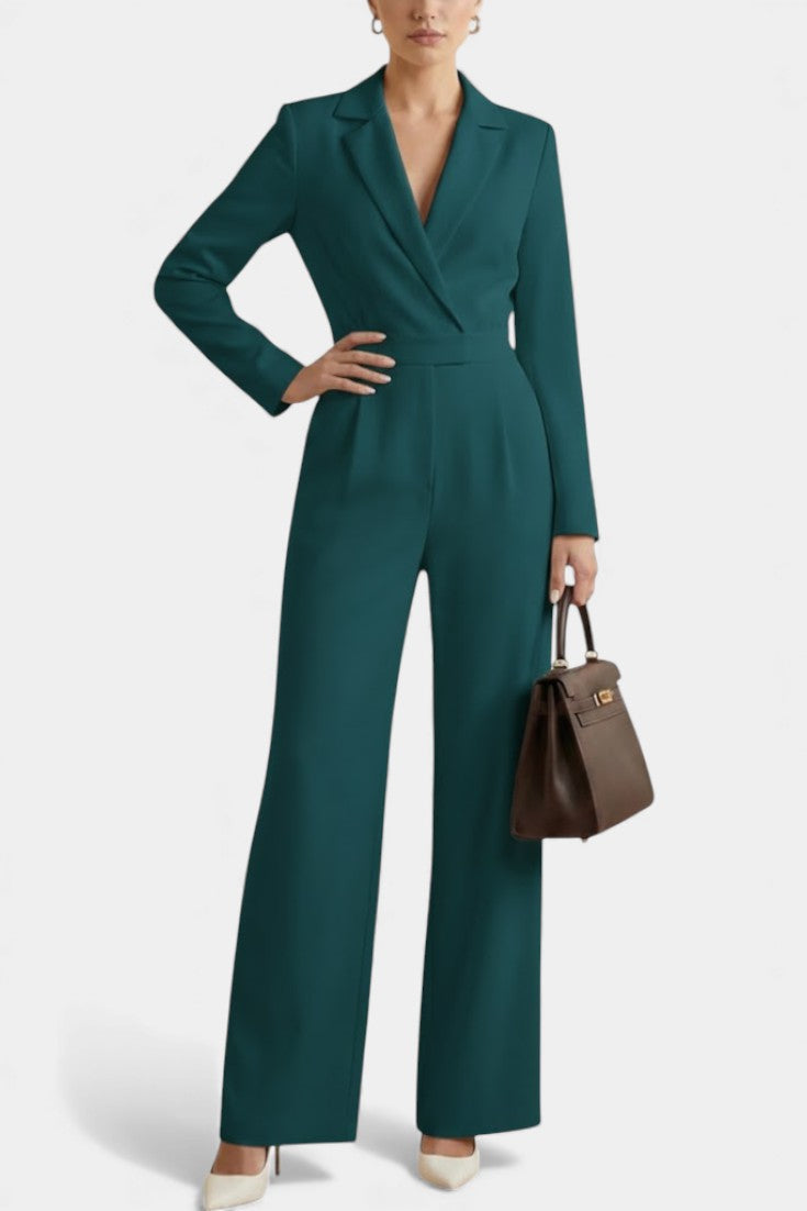 Notch Lapel Wrap Long Sleeve Wide Leg Jumpsuit 6
