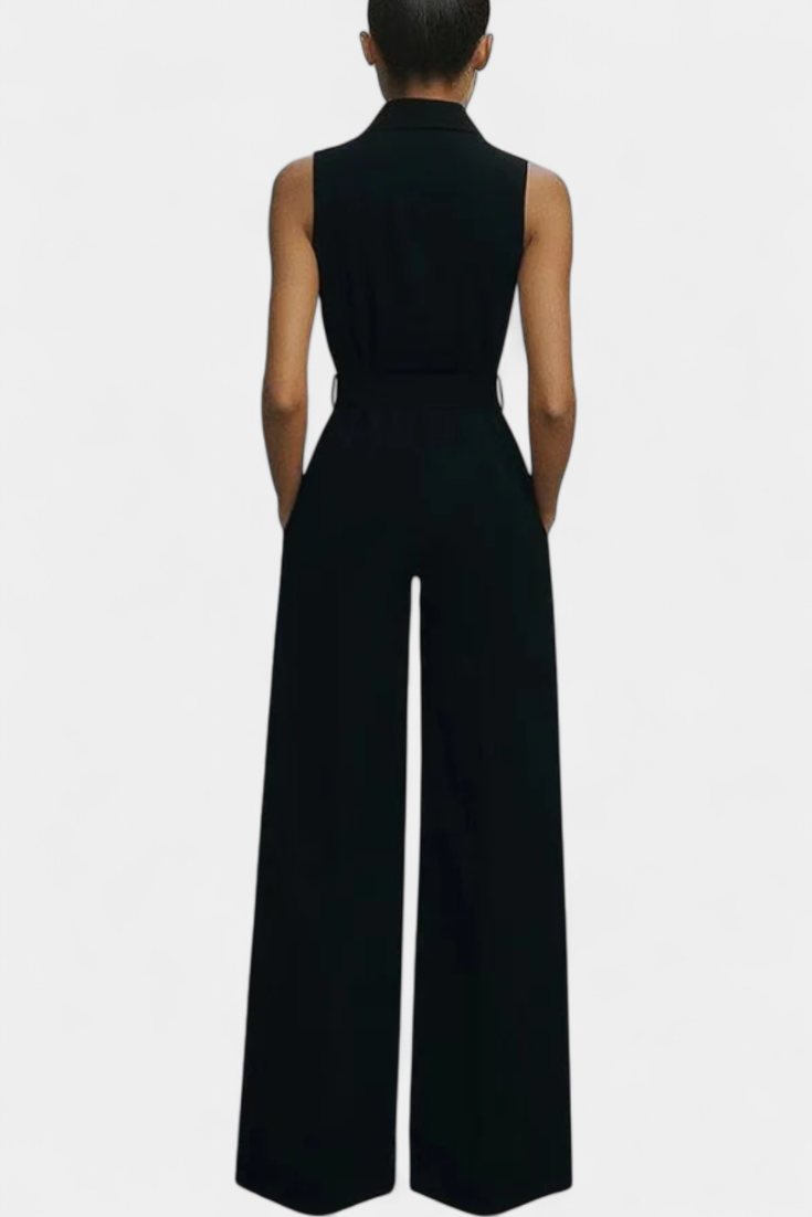 Collared Sleeveless Belted Wide Leg Jumpsuit 6