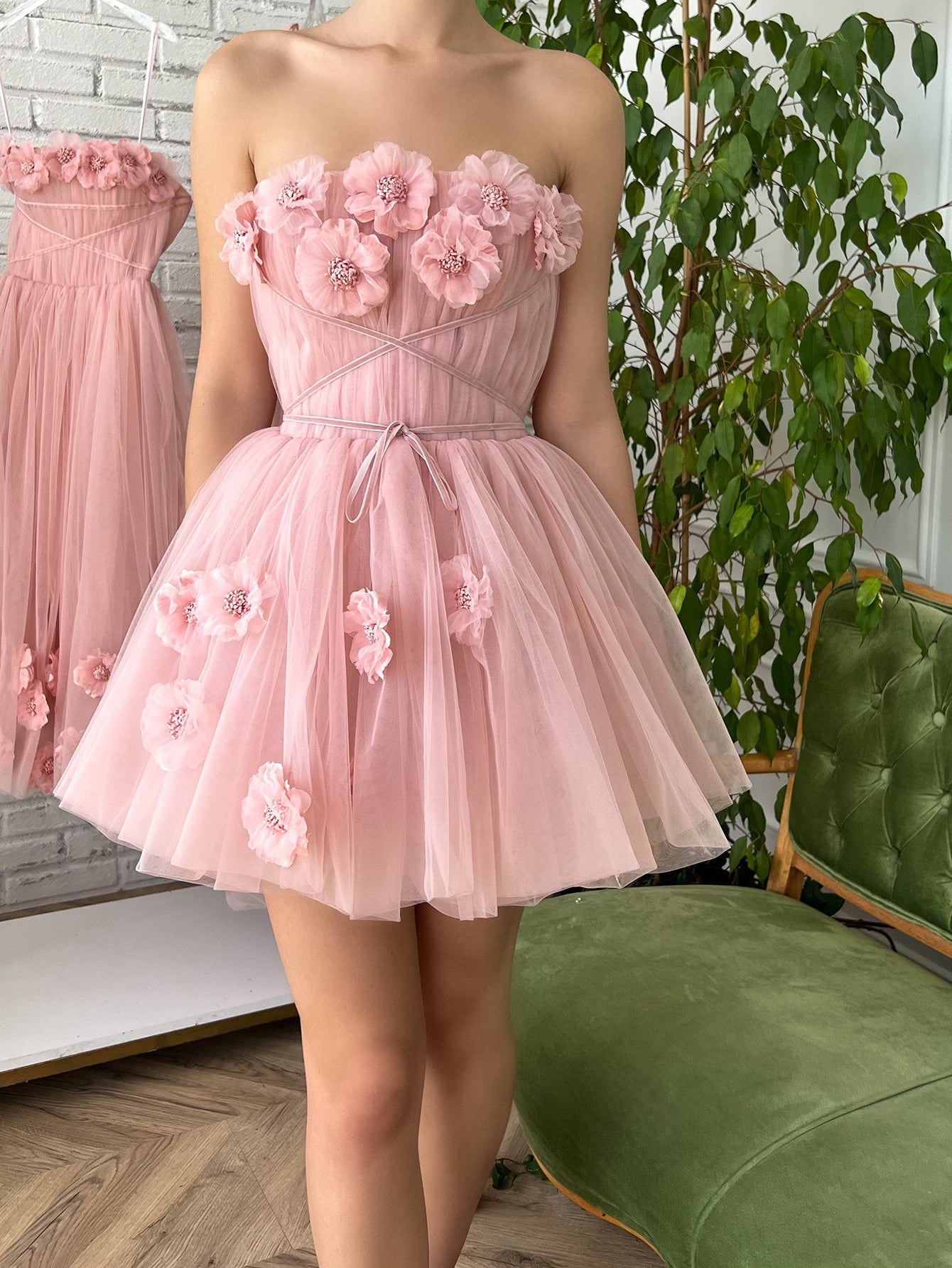 Tulle Pink Corset Strapless Short Homecoming Dress - Fashionpara