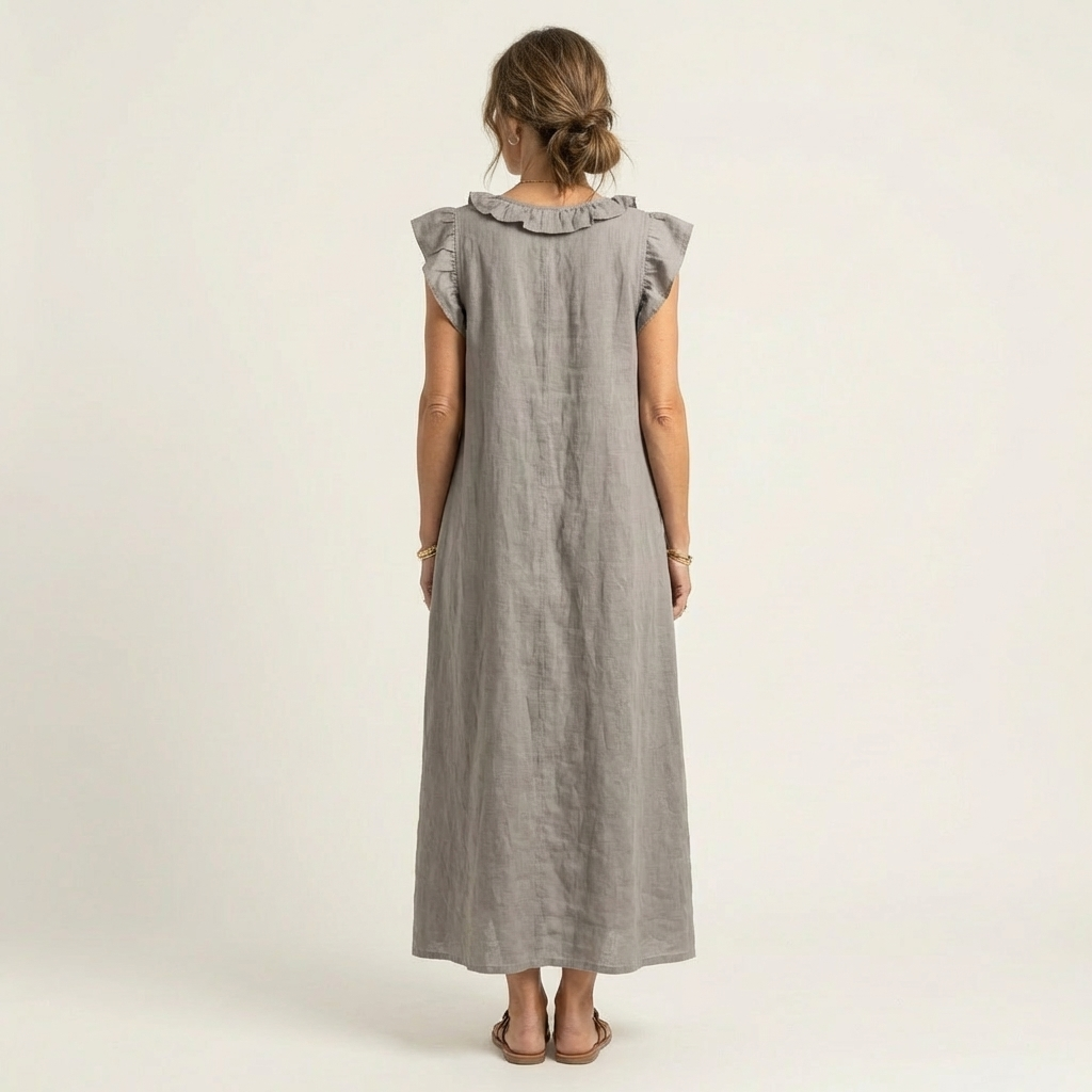 Ruffle V-Neck Sleeveless Linen Look Maxi Dress 4