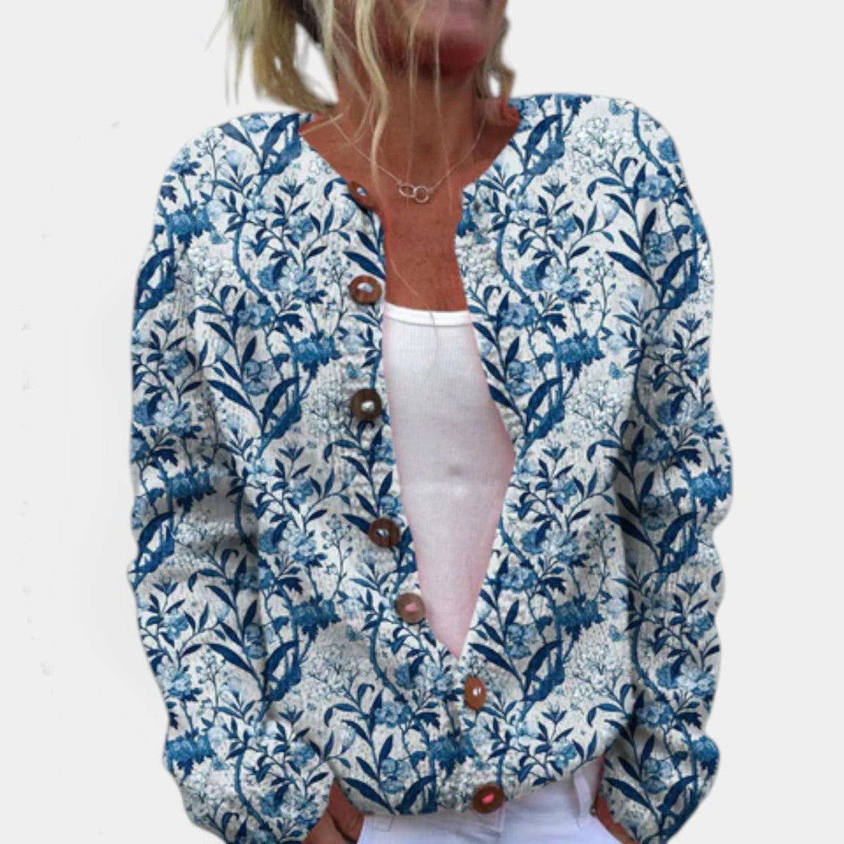 Botanical Floral Print Button Front Knit Cardigan