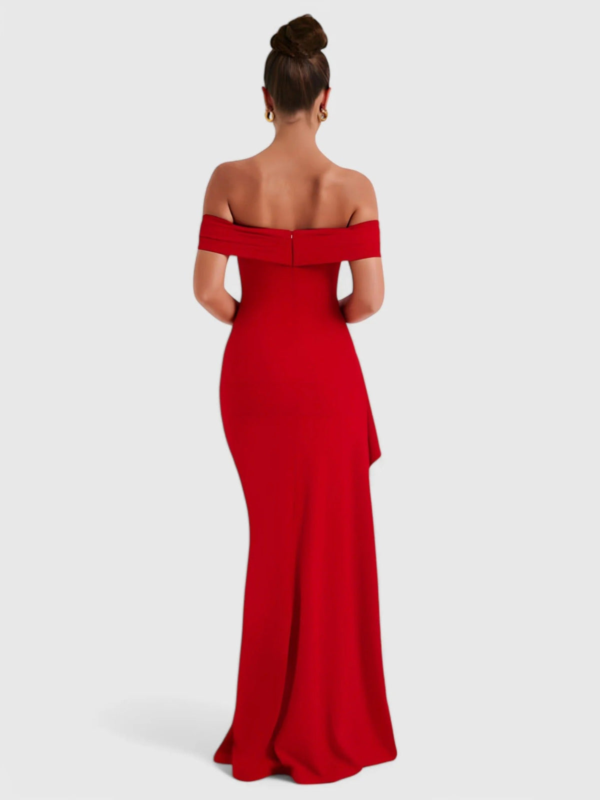 Off Shoulder Ruched High Split Maxi Dress 34