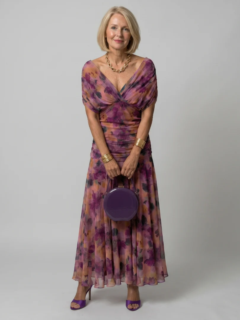 Floral Off Shoulder Twist Front Ruched Midi Dress 6