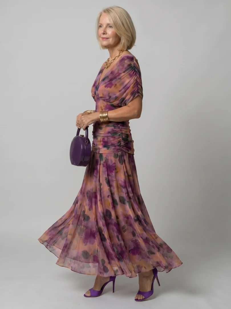 Floral Off Shoulder Twist Front Ruched Midi Dress 9