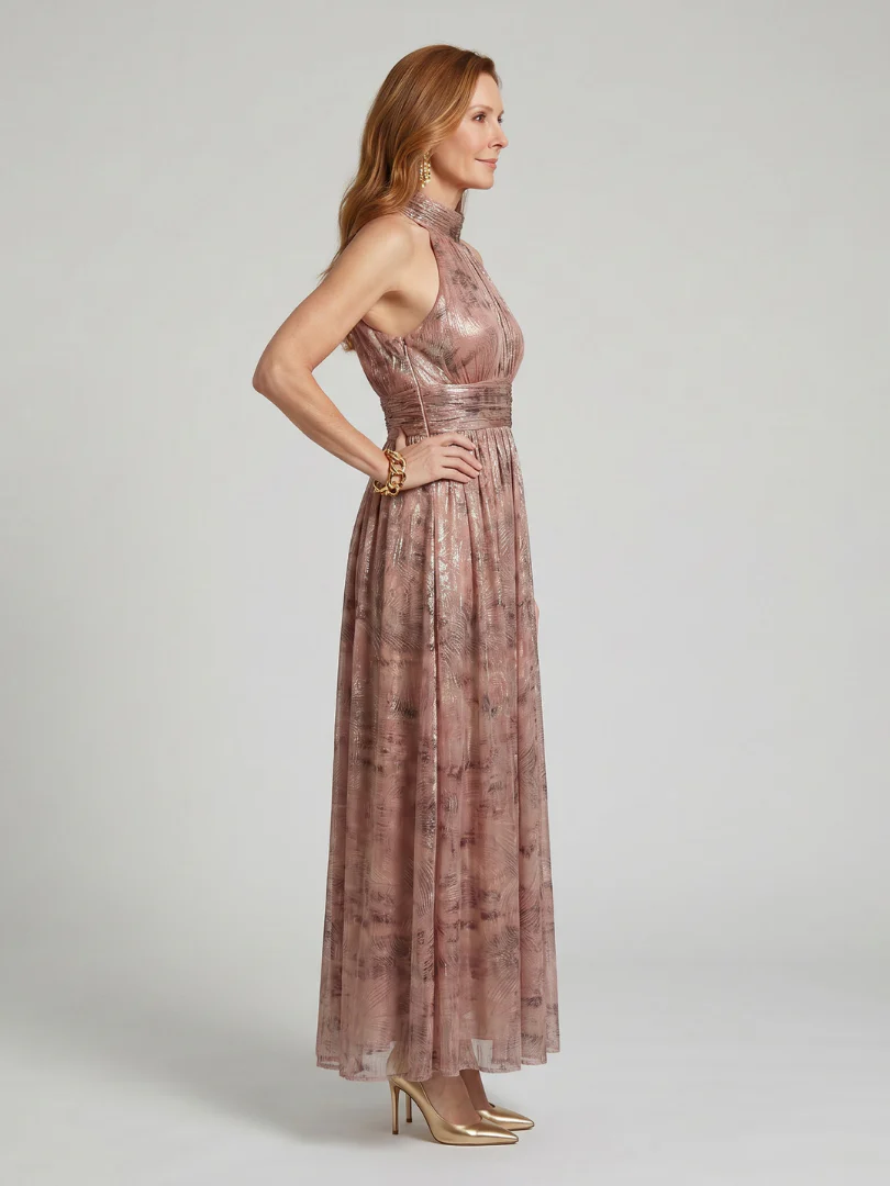 Halter Neck Pleated Chiffon Maxi Dress 4