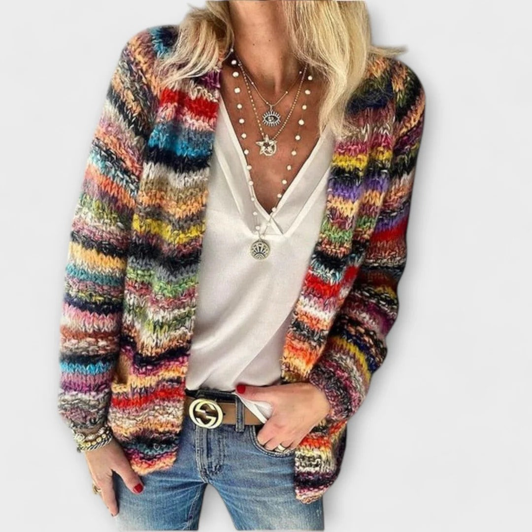 Space Dye Stripe Chunky Knit Open Front Cardigan