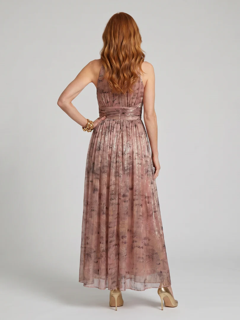 Halter Neck Pleated Chiffon Maxi Dress 3