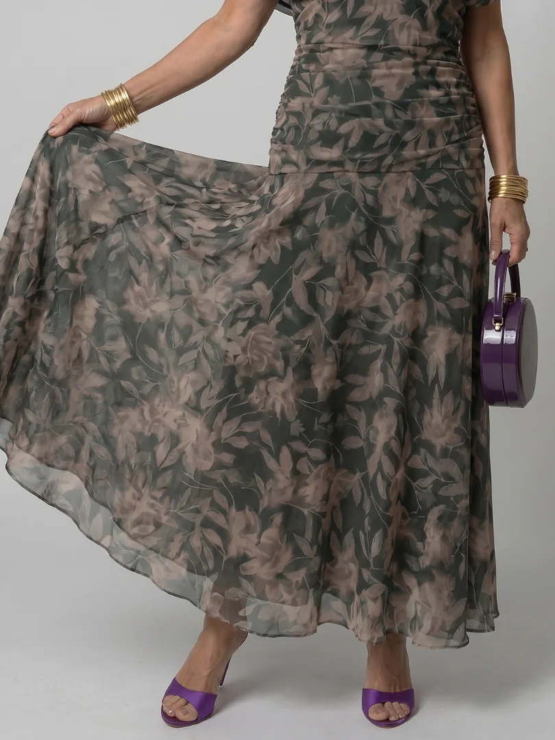Floral Off Shoulder Twist Front Ruched Midi Dress 14