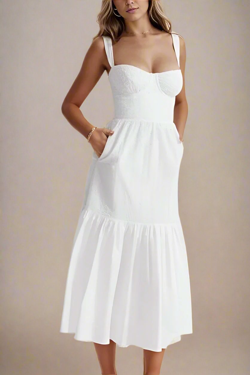 Imogen Bodycon Day Midi Dress - Pearl White - Fashionpara