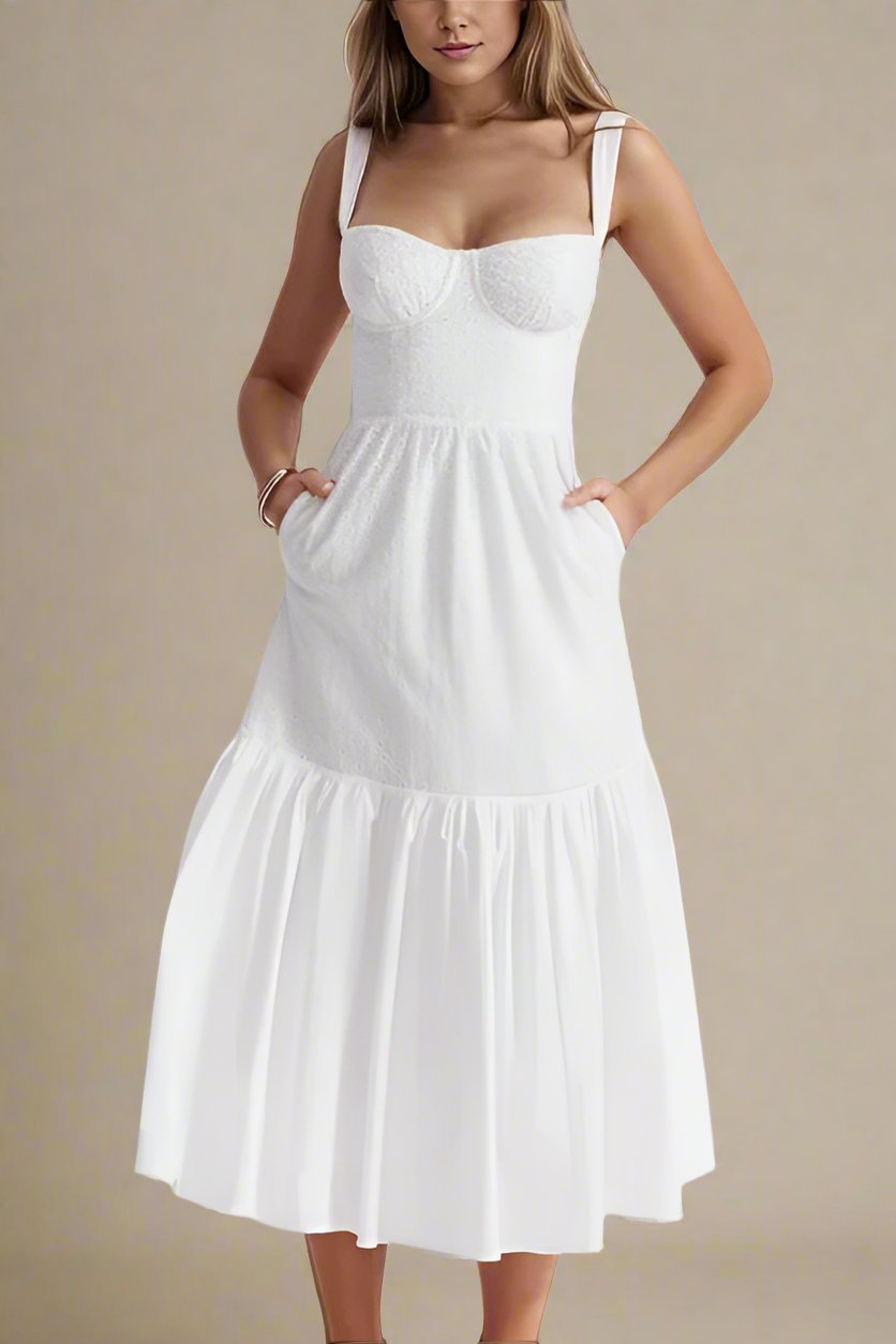 Imogen Bodycon Day Midi Dress - Pearl White - Fashionpara