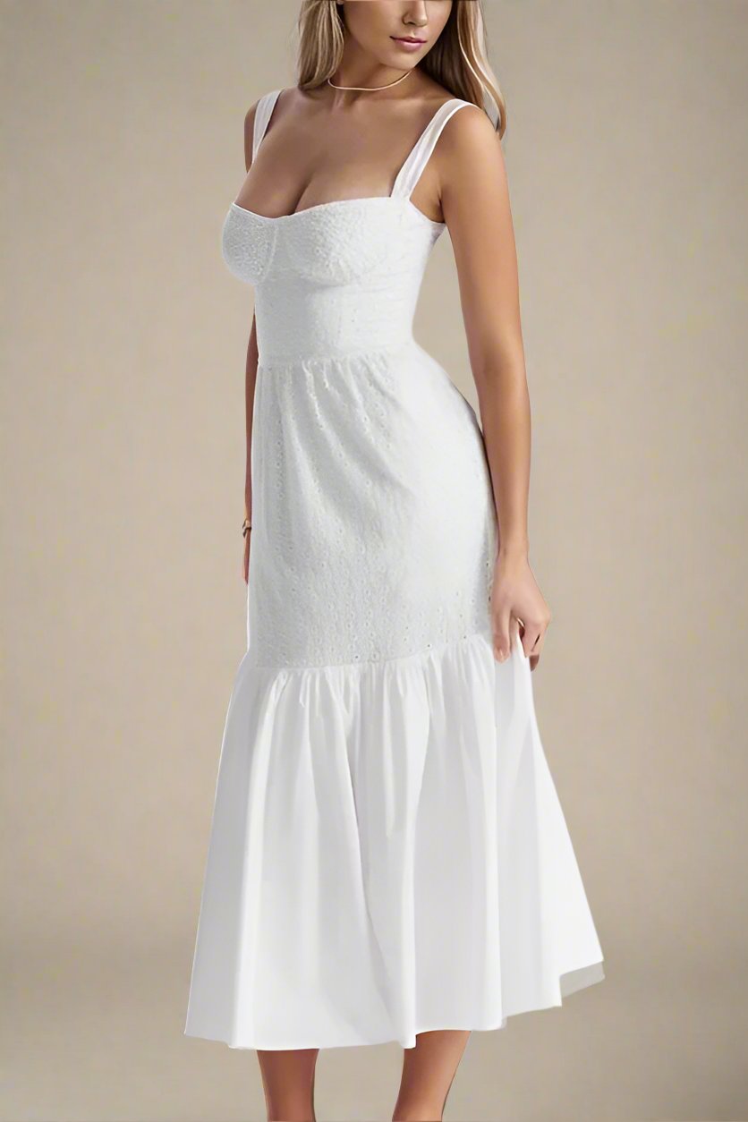 Imogen Bodycon Day Midi Dress - Pearl White - Fashionpara