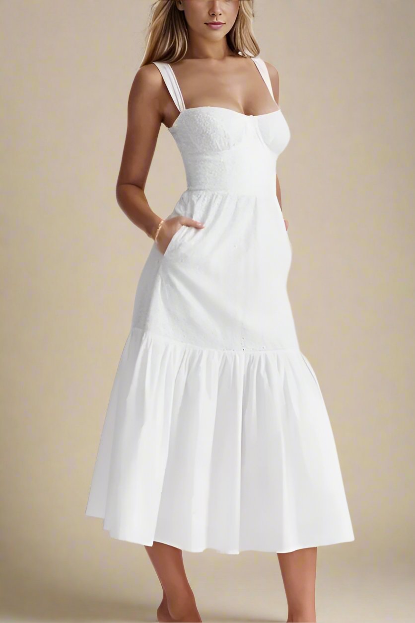Imogen Bodycon Day Midi Dress - Pearl White - Fashionpara