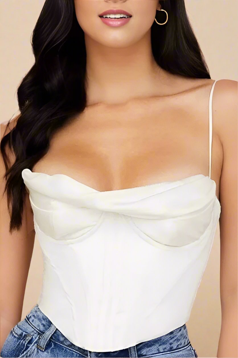 Indi Satin Crop Top - Pearl White - Fashionpara