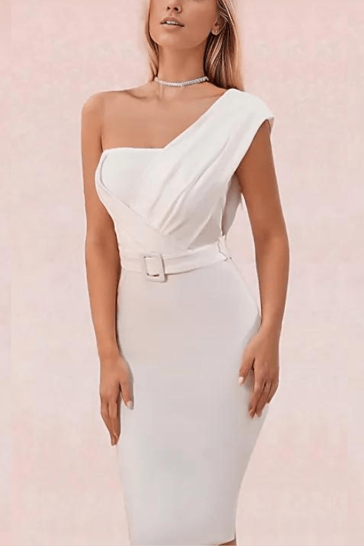 Ione Bandage Midi Dress - Pearl White - Fashionpara