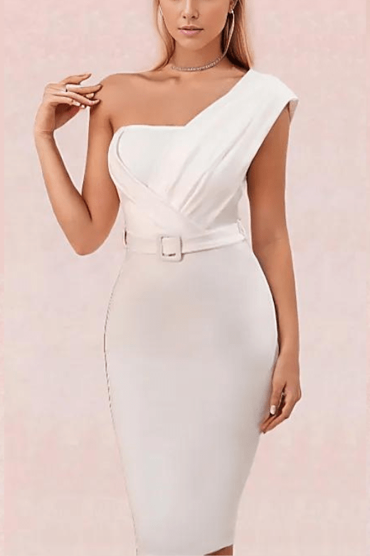 Ione Bandage Midi Dress - Pearl White - Fashionpara