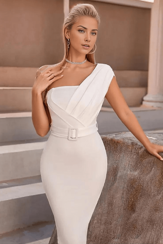 Ione Bandage Midi Dress - Pearl White - Fashionpara