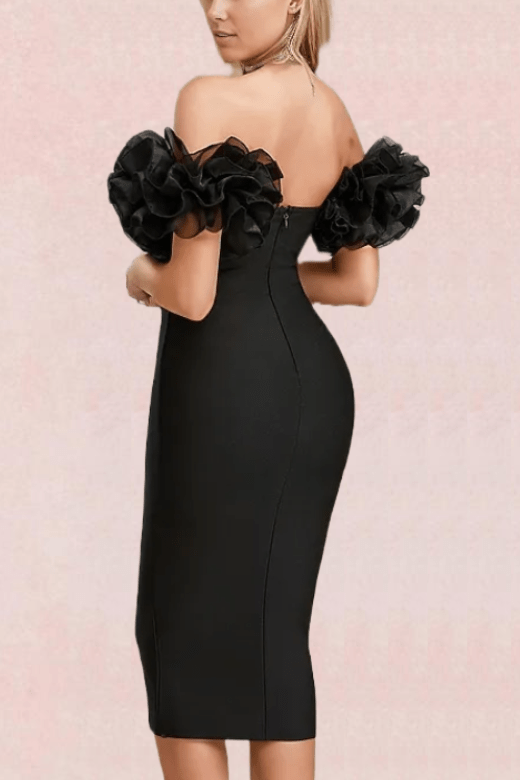 Iris Bodycon Midi Dress - Classic Black - Fashionpara