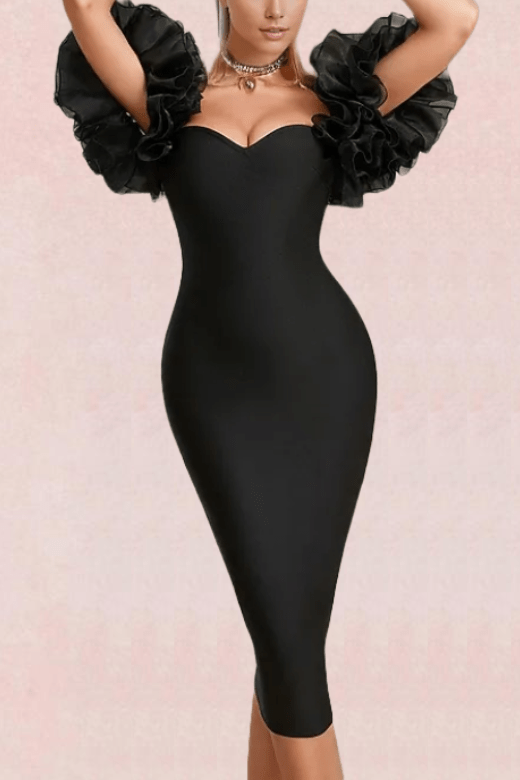Iris Bodycon Midi Dress - Classic Black - Fashionpara