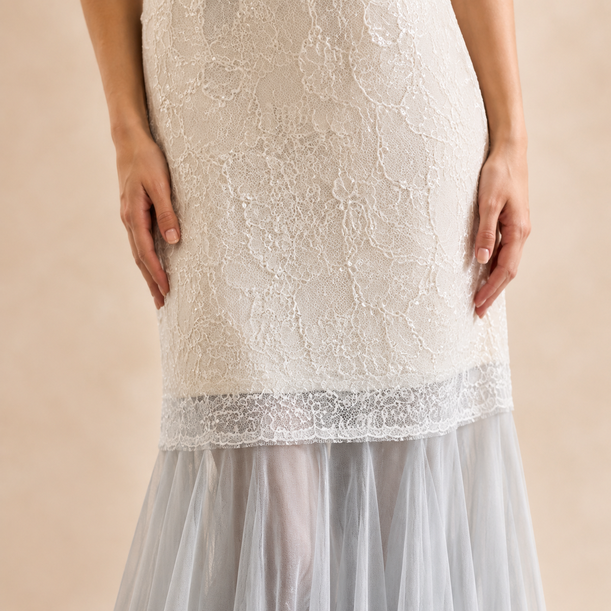 Crew Neck Sleeveless Lace Overlay Sheer Tulle Maxi Dress 2