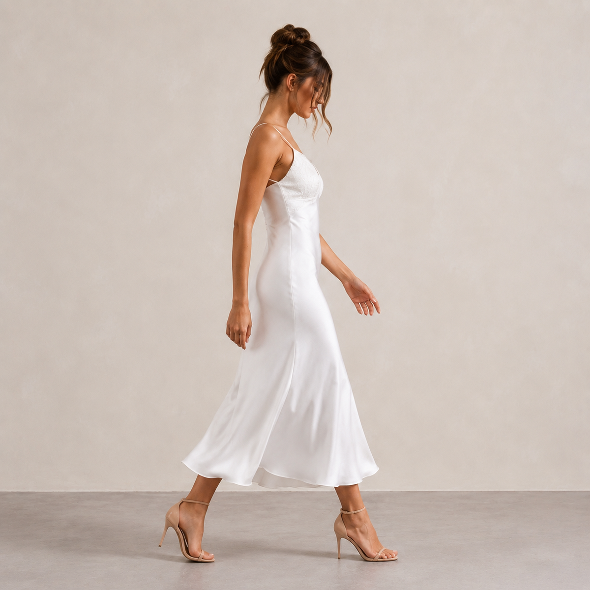 Lace Trim V-Neck Strappy Satin Slip Midi Dress 8