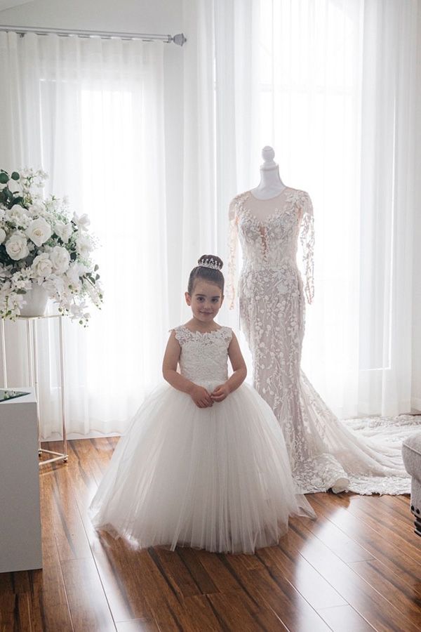 Ivory Tulle Flower Girl Dress With Bowknot - Fashionpara