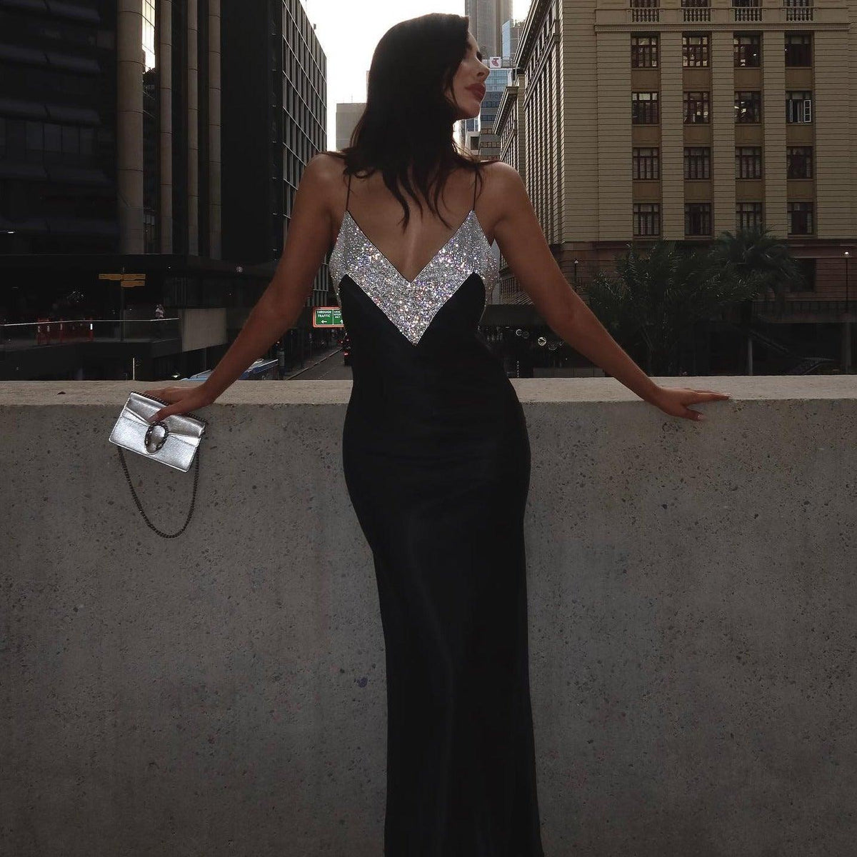 Crystal-Embellished V-Neck Spaghetti-Strap Slip Maxi Dress 3