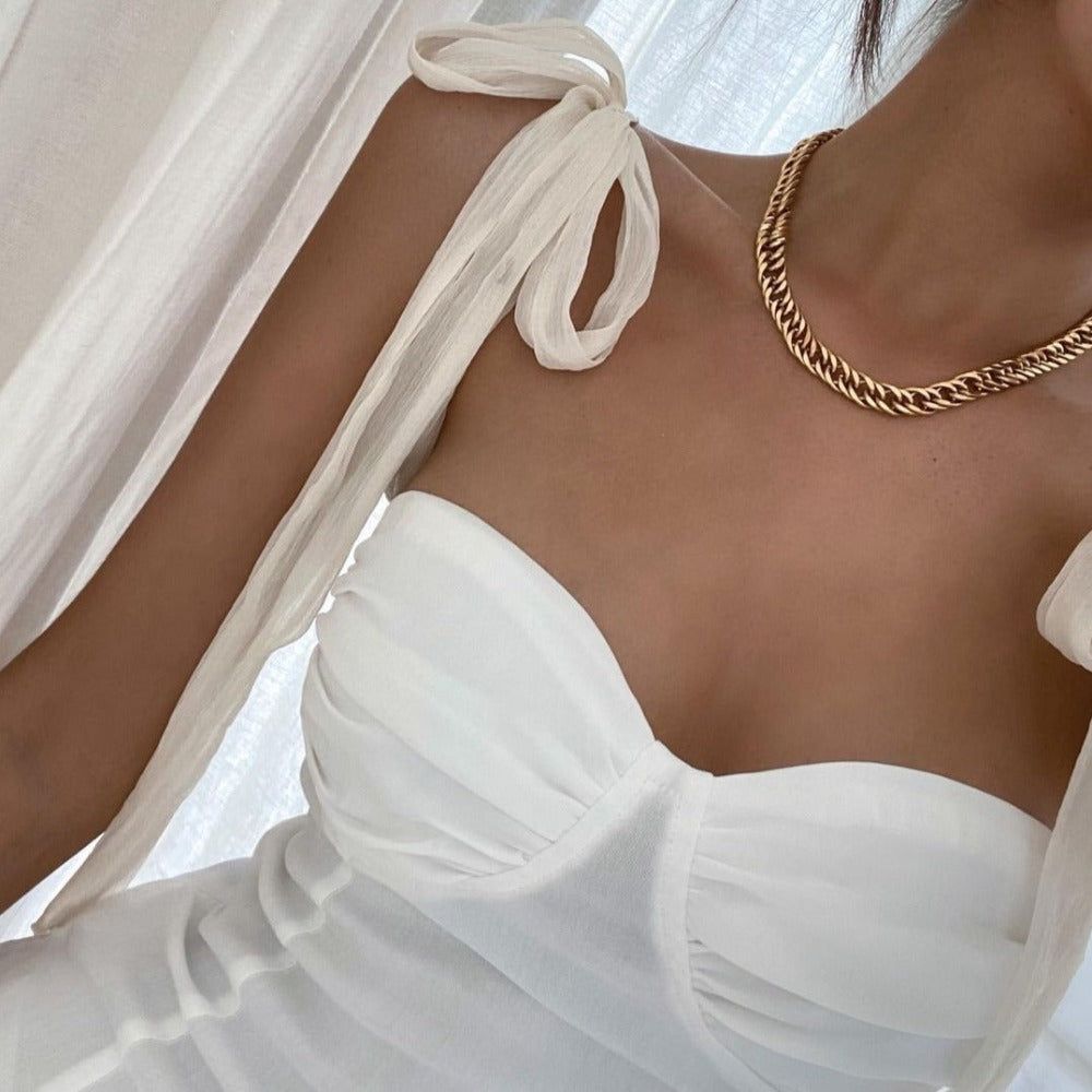Chiffon Sweetheart Ruched Tie-Strap Corset Dress