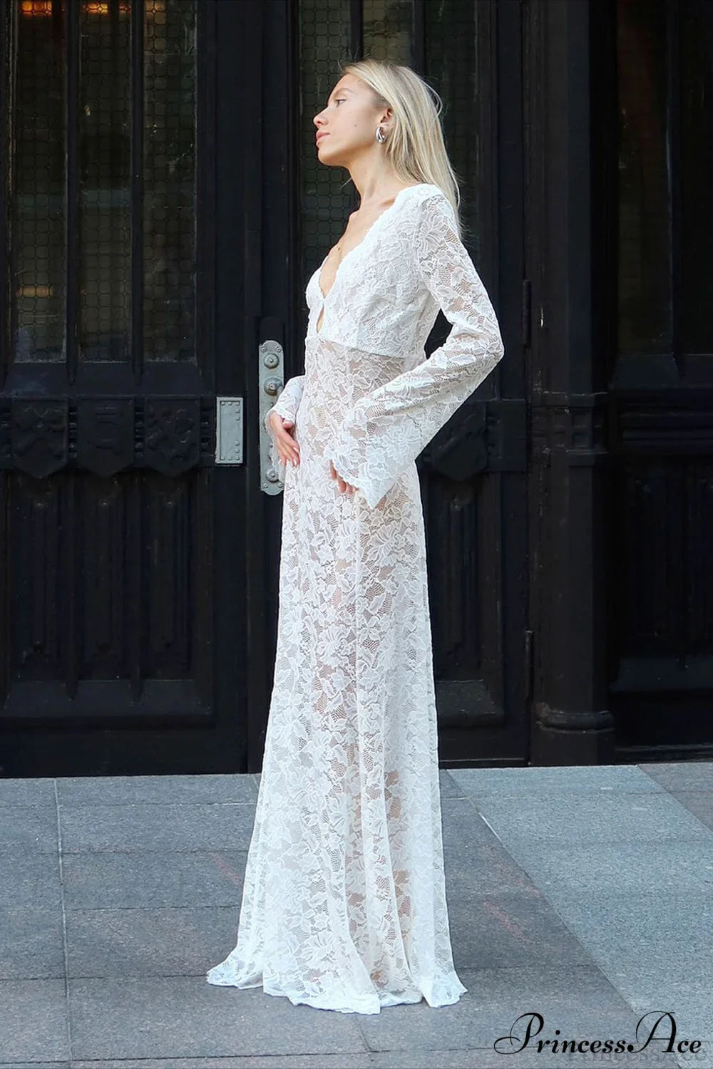 Jacquard Sheer Lace Sexy Bodycon Maxi Dress