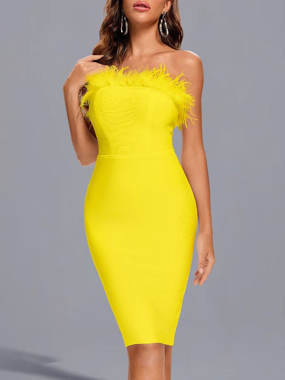 Jacqueline Feather Bodycon Midi Dress - Fashion Pov