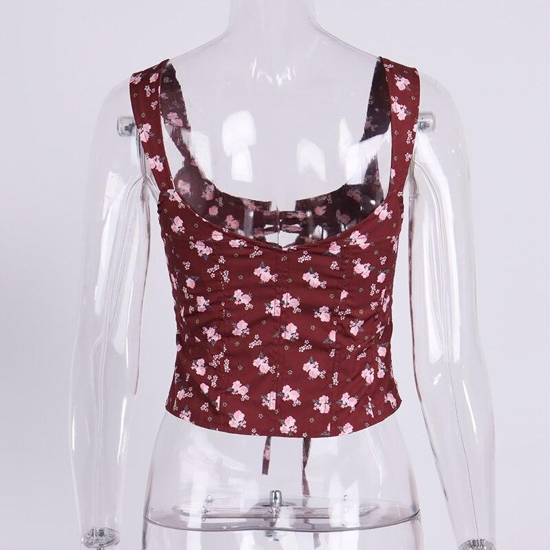 KittenAlarm - Jadyn Ditsy Floral Lace Up Front Top